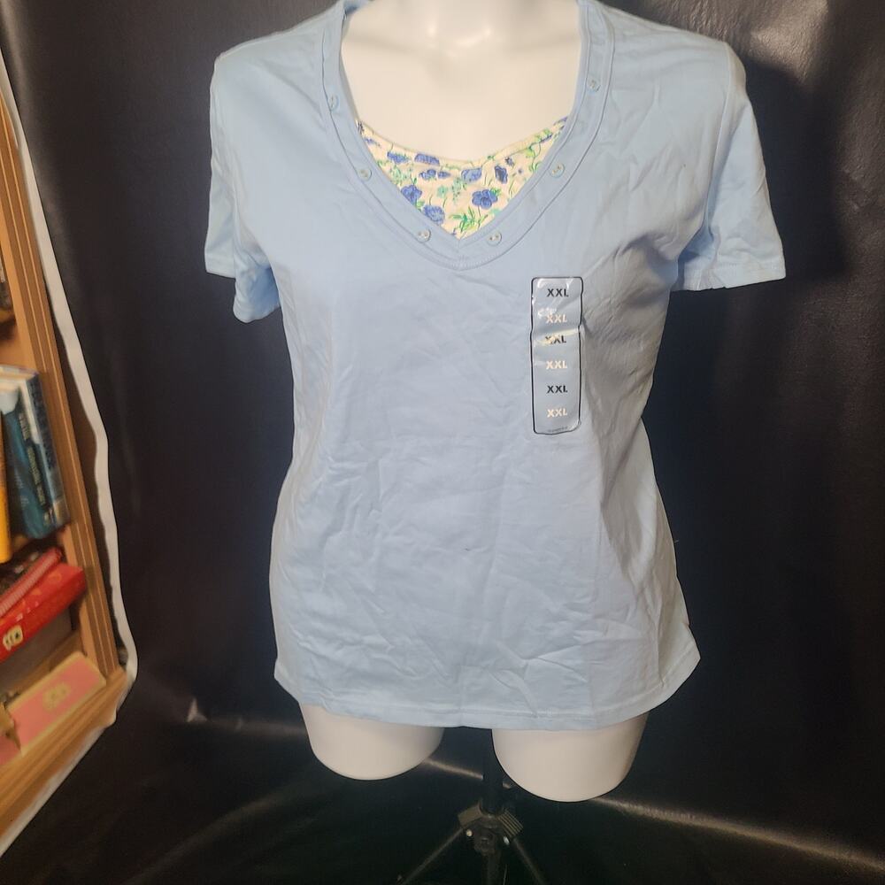 NWT Basic Editions Baby Blue faux Insert Floral Size XXL